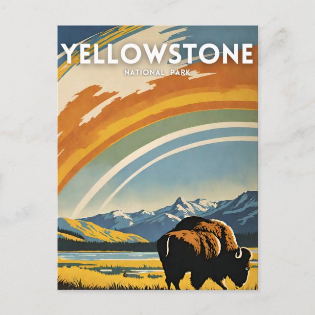 Cartão Postal Retro de ilustração do Parque Nacional Yellowstone (Frente)