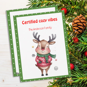 Cartão postal retrô de Natal com rena engraçada