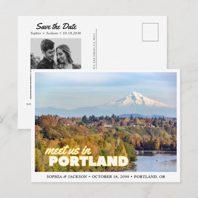 Cartão Postal Retro de Salve a Data Portland Mount (Frente/Verso)