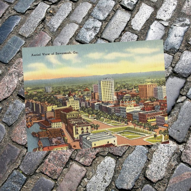 Cartão Postal Retro de Savannah GA para visualização aérea (Criador carregado)