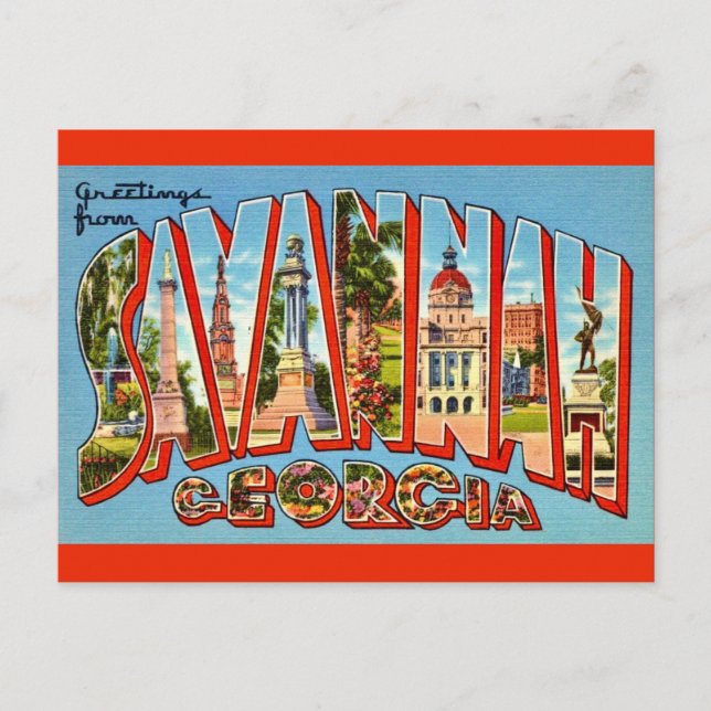 Cartão postal retrô de Savannah Geórgia (Frente)