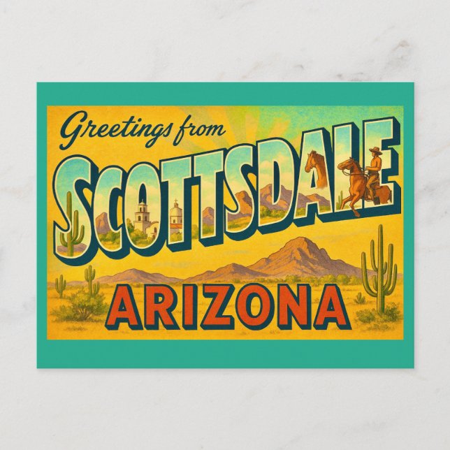 Cartão postal retrô de Scottsdale Arizona (Frente)