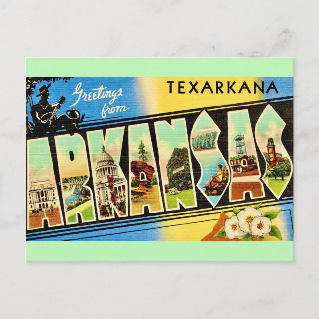 Cartão postal retrô de Texarkana Arkansas  (Frente)