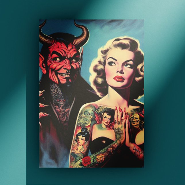 Cartão Postal Retro Devilish Tattooed Pin-up (Criador carregado)