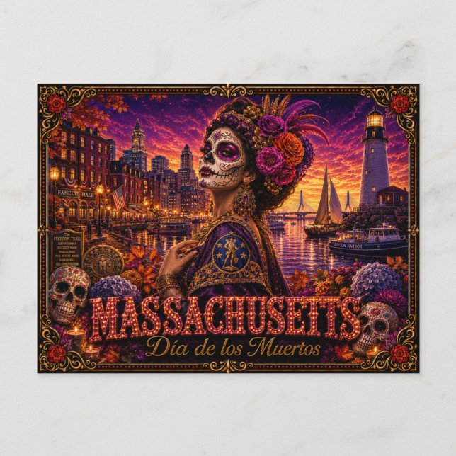 Cartão Postal Retro Dia dos Mortos em Massachusetts (Frente)