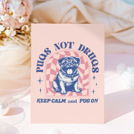 Cartão Postal Retro divertido Pug "Pugs Not Drug" Bublegum rosa