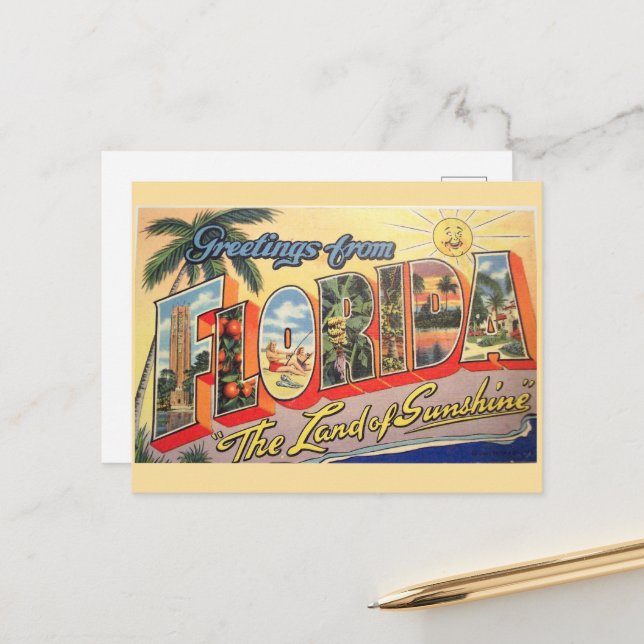 Cartão Postal Retro Estado da Flórida. (Frente/Verso In Situ)