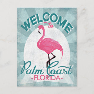 Cartão Postal Retro Flamingo Cor-de-rosa-rosa da costa palma da 