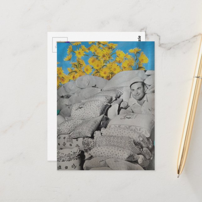 Cartão Postal Retro Floral Print Flour Sacks and Sunflowers (Frente/Verso In Situ)