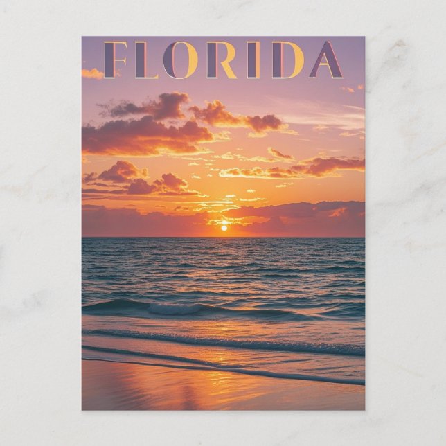 Cartão Postal Retro Florida Beach Sunset: Coastal Dreams & Vinta (Frente)
