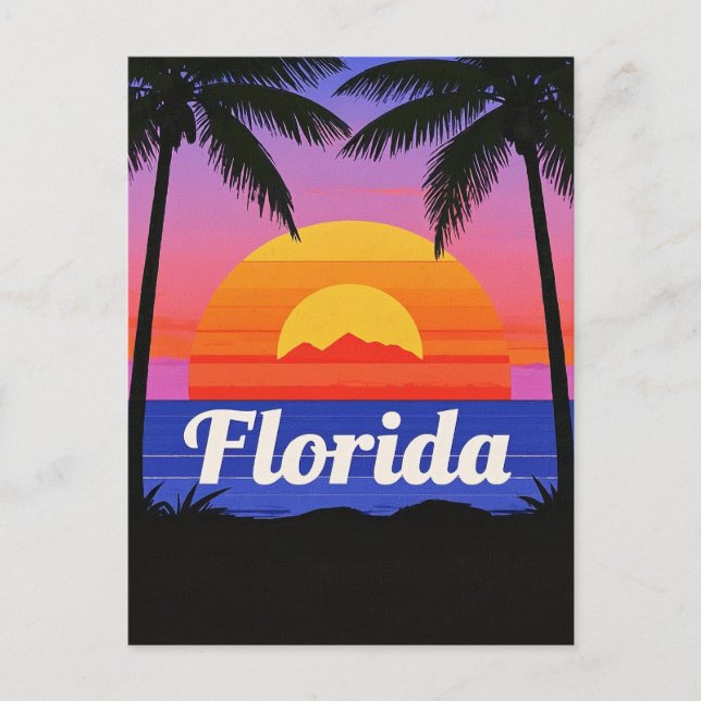Cartão Postal retro Florida Sunset Vibes: Um Paraíso Tropical (Frente)
