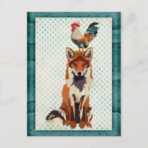 Cartão postal RETRO FOX & ROOSTER