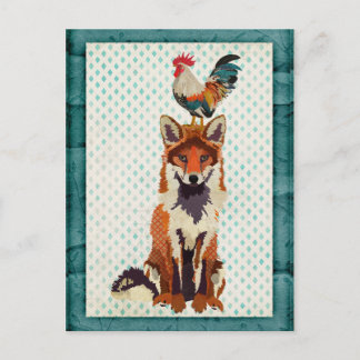 Cartão postal RETRO FOX & ROOSTER