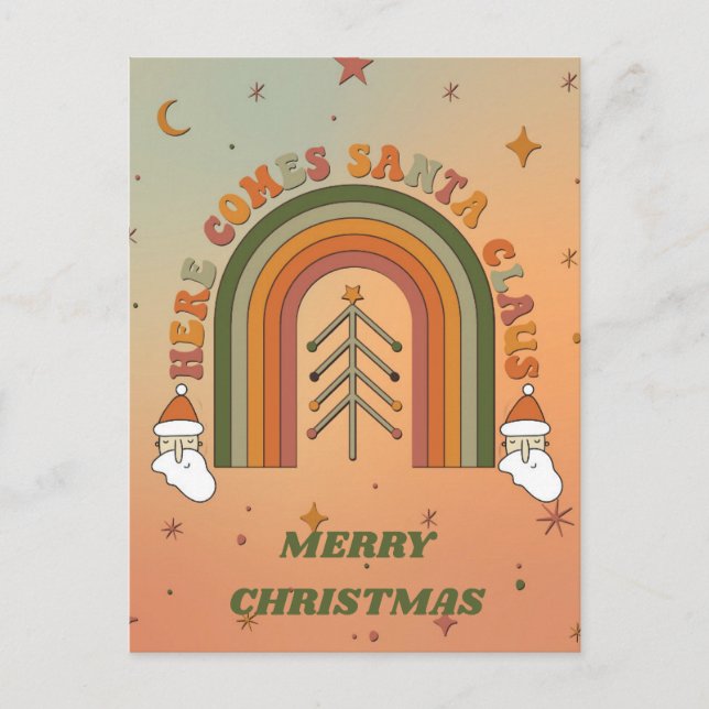 Cartão Postal Retro Funky Vem Papai Noel Natal (Frente)