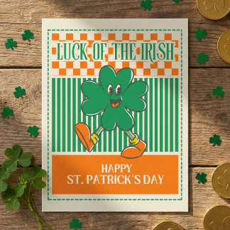 Cartão Postal Retro Green Orange Walking Shamrock St Patrick