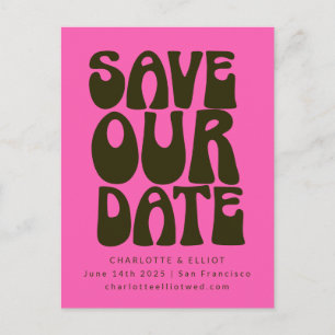 Cartão Postal Retro Groovy Anos 70 Cor-de-Rosa Quente Verde Salv