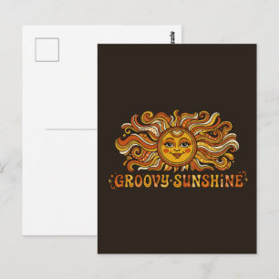 Cartão Postal Retro Groovy Sunshine Sol Sorridente dos Anos 70