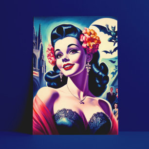 Cartão Postal Retro Halloween Girl