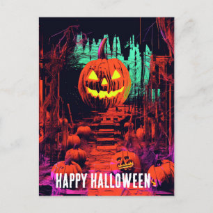 Cartão Postal Retro Halloween Jack O Lanterns
