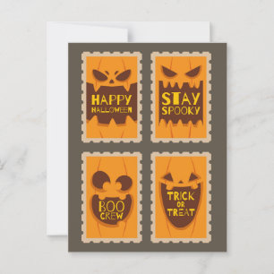 Cartão Postal Retro Halloween Spooky Pumpkin Vintage Boo Crew
