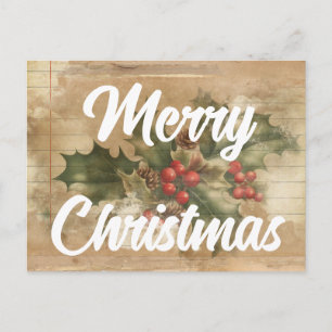 Cartão Postal Retro Holly Grunge Felry Natal