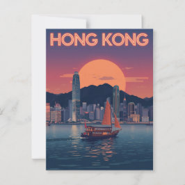 Cartão Postal Retro Hong Kong Sunset