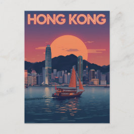 Cartão Postal Retro Hong Kong Sunset