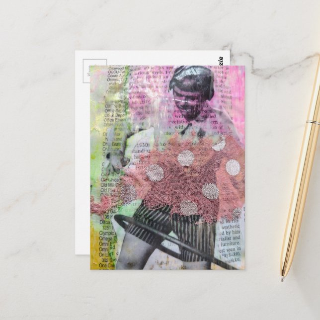 Cartão Postal Retro Hoop Dance Mixed Media Collage (Frente/Verso In Situ)