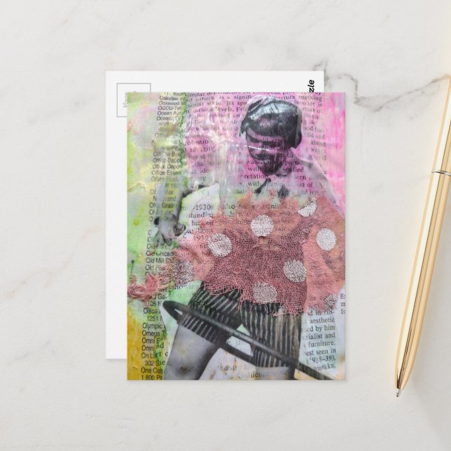 Cartão Postal Retro Hula Dance Mixed Media Collage (Frente/Verso In Situ)