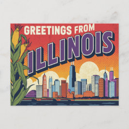 Cartão Postal Retro Illinois Chicago Skyline Corn Greetings