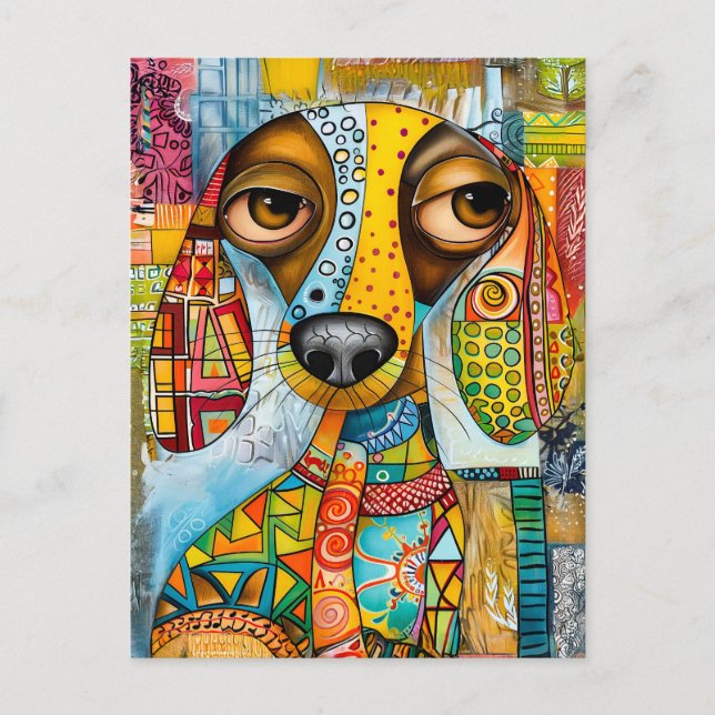 Cartão Postal retro-inspired pop-art dog face with vibrant shade (Frente)