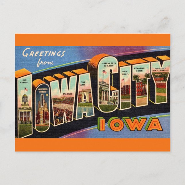 Cartão Postal Retro Iowa City  (Frente)