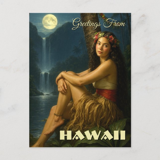 Cartão Postal Retro Island Girl In A Tropical Paradise (Frente)