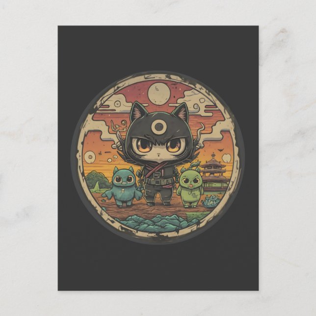 Cartão Postal Retro Island Pals: Ninja Cat Crew (Frente)