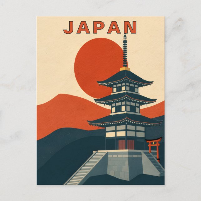 Cartão Postal Retro Japanese Shrine Pagoda Travel (Frente)