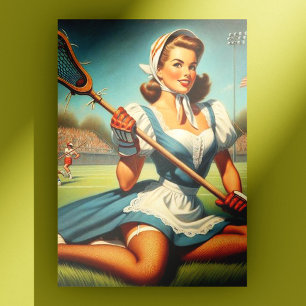 Cartão Postal Retro Lacrosse Girl