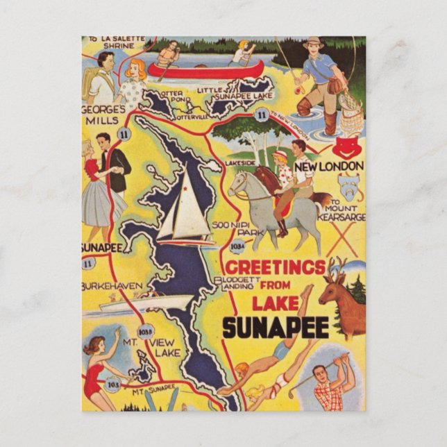 Cartão Postal Retro Lago Sunapee NH (Frente)
