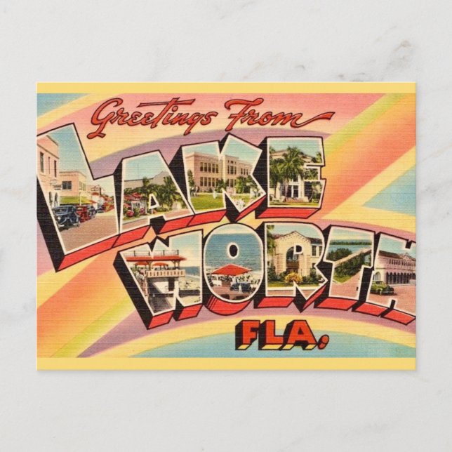 Cartão Postal Retro Lago Worth Flórida (Frente)