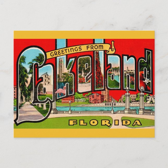 Cartão Postal Retro Lakeland Flórida (Frente)