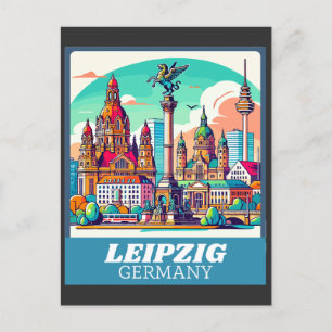 Cartão Postal Retro Leipzig Skyline