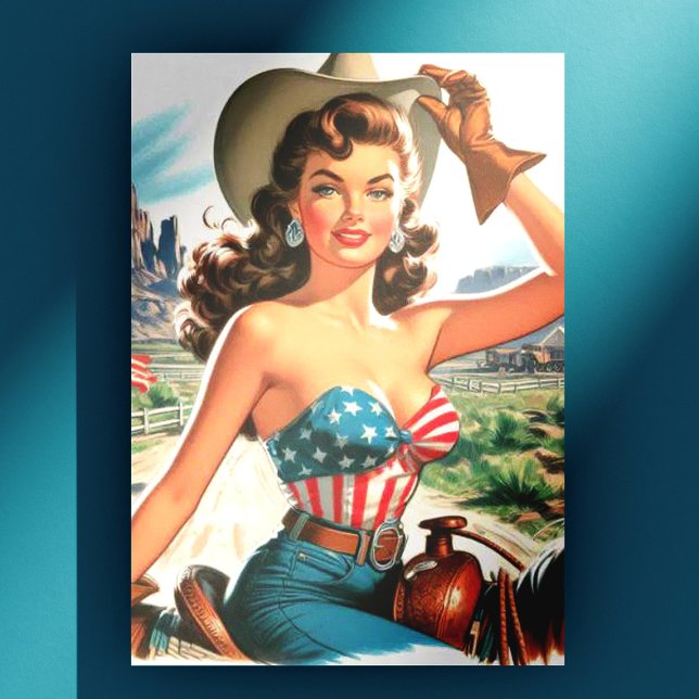 Cartão Postal Retro Linda Cowgirl Pin Up (Criador carregado)