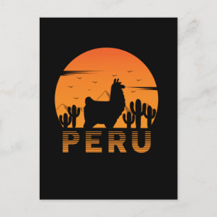 Cartão Postal Retro Llama Peru Cactus Sunset