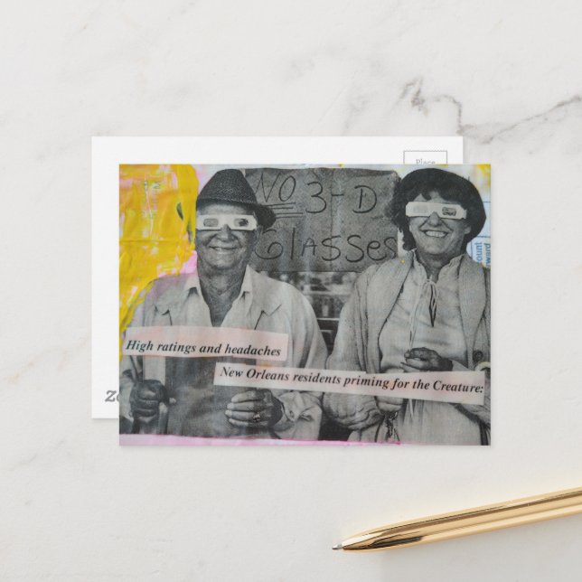 Cartão Postal Retro Man and Woman in 3D Glasses Collage (Frente/Verso In Situ)