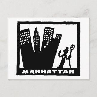 Cartão Postal Retro Manhattan - desenho preto-e-branco