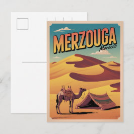 Cartão Postal Retro Merzouga passeio de camelo no saara marrocos