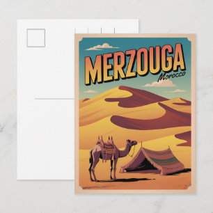 Cartão Postal Retro Merzouga passeio de camelo no saara marrocos