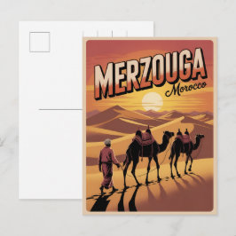 Cartão Postal Retro Merzouga passeio de camelo no saara marrocos