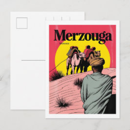 Cartão Postal Retro Merzouga passeio de camelo no saara marrueco