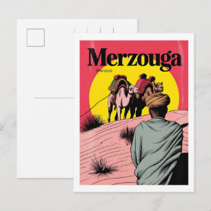 Cartão Postal Retro Merzouga passeio de camelo no saara marrueco