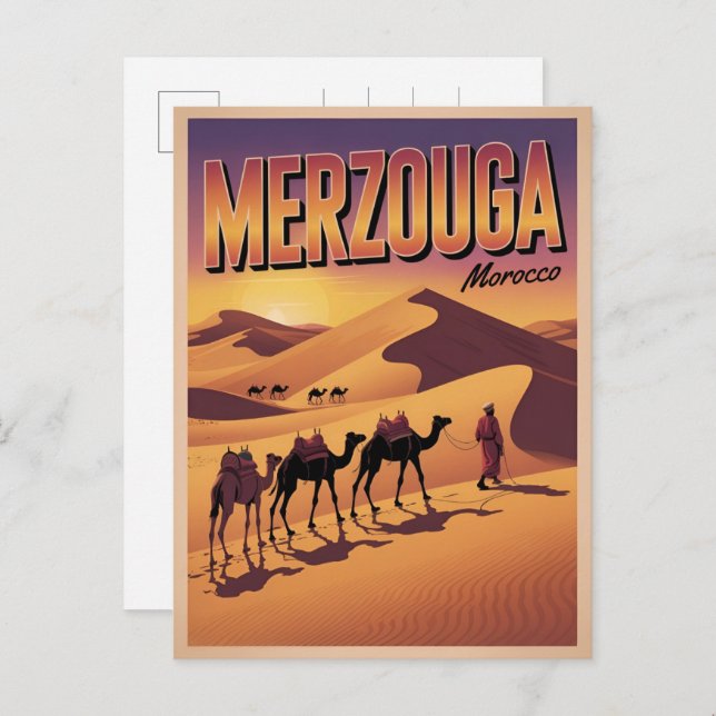 Cartão Postal Retro Merzouga sahara camel ride morocco travel  (Frente/Verso)